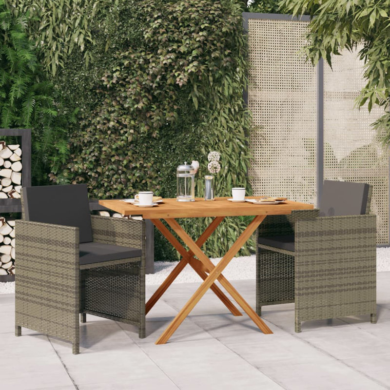 Ensemble repas de patio avec coussins 3 pièces, Brun