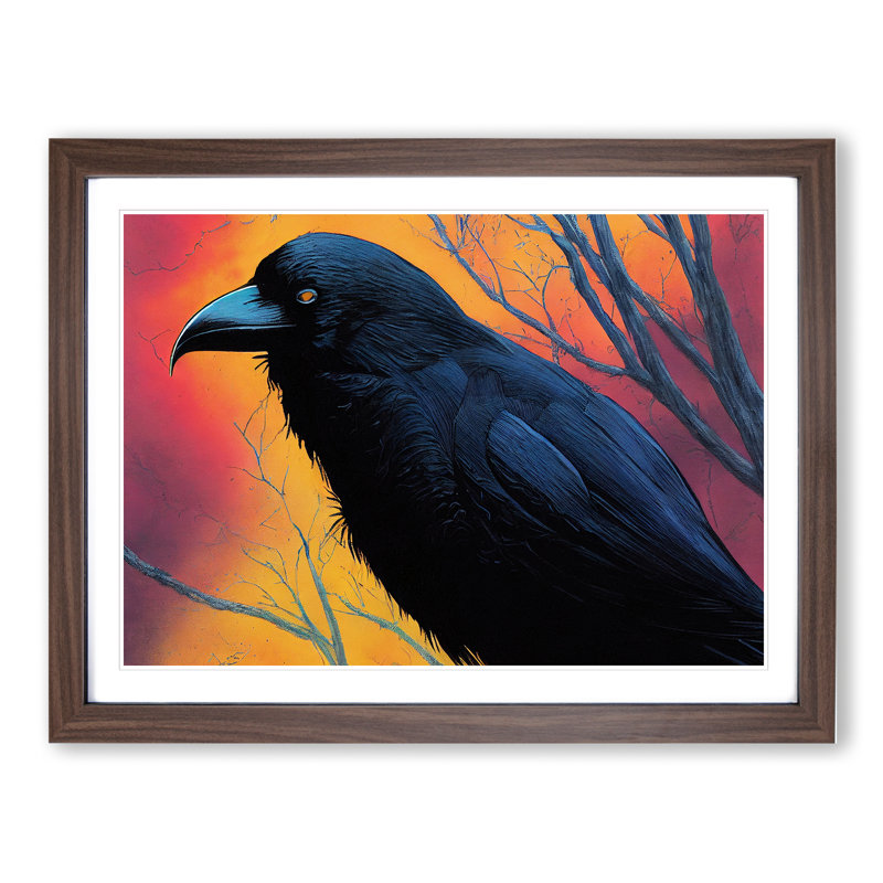 Beaming Raven Bird - Framed Print, Walnut, 25cm H x 34cm W x 2cm D
