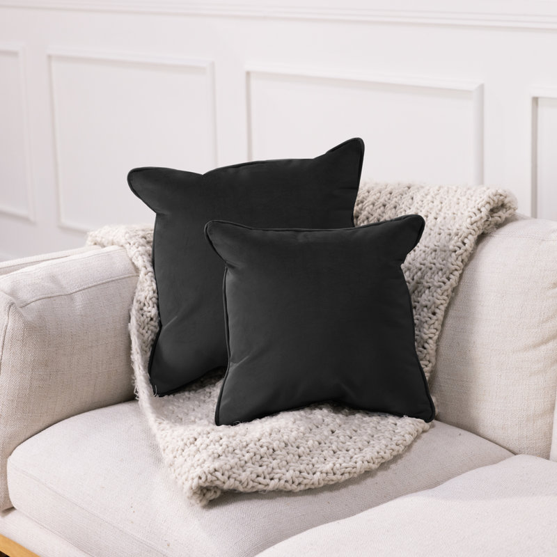 Rectangle Lumbar Microfiber Pillow with Piping, 2-pack, Onyx, Square 15"