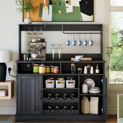 Farmhouse Coffee Bar Cabinet with Wine Rack and Hutch, 47