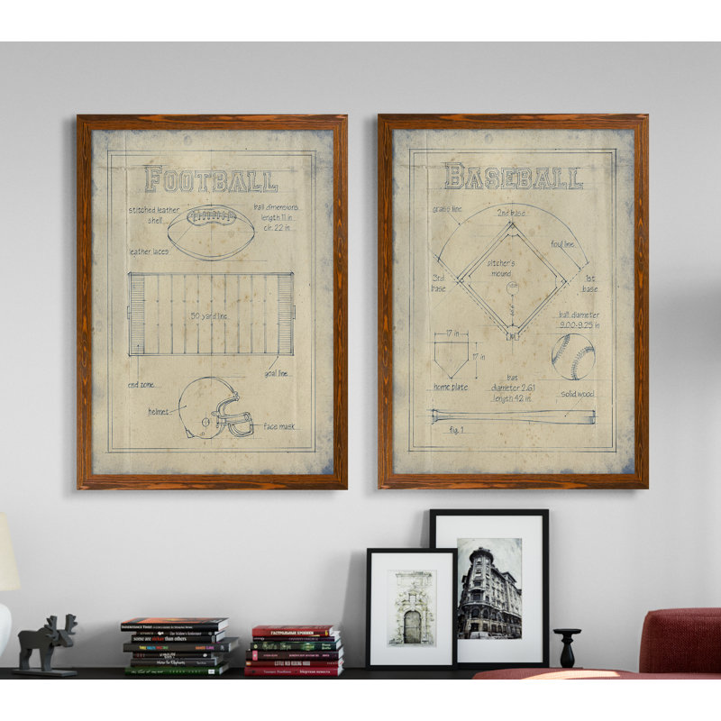 «All about the Game I», ensemble de 2 reproductions d'art encadrées, H 24 po x l 18 po x P 1,25 po, Toile avec cadre érable