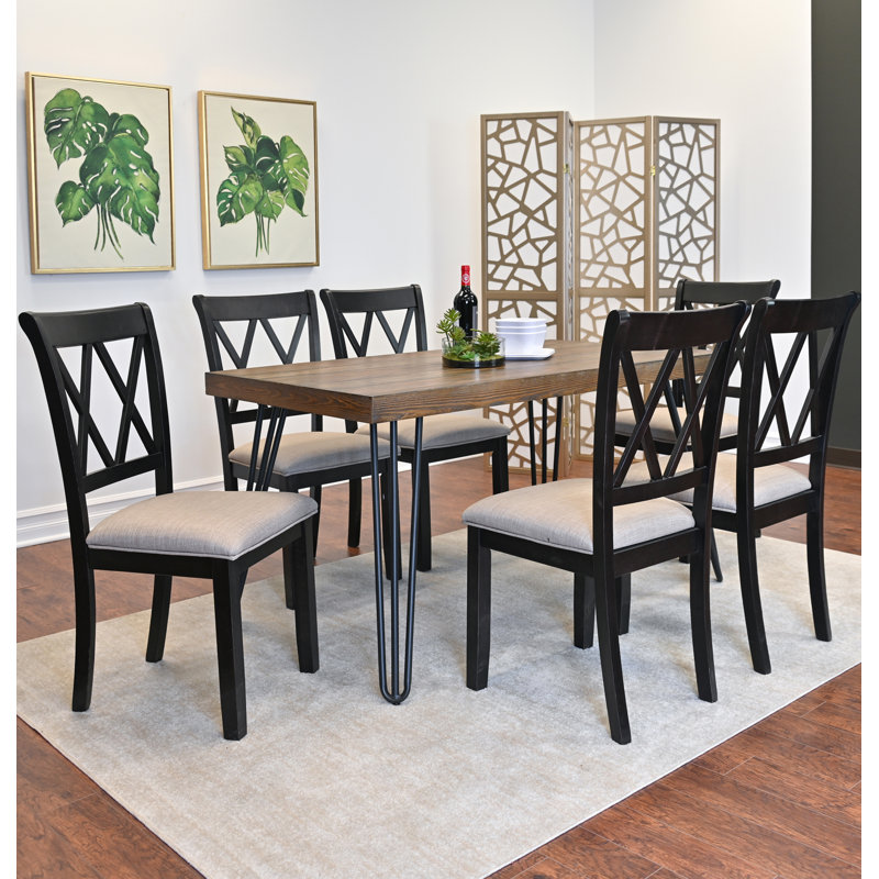 Arroyo 7-Piece Dining Set with Hairpin Table and Cross-back Chairs for a Comfortable and Functional Dining Experience