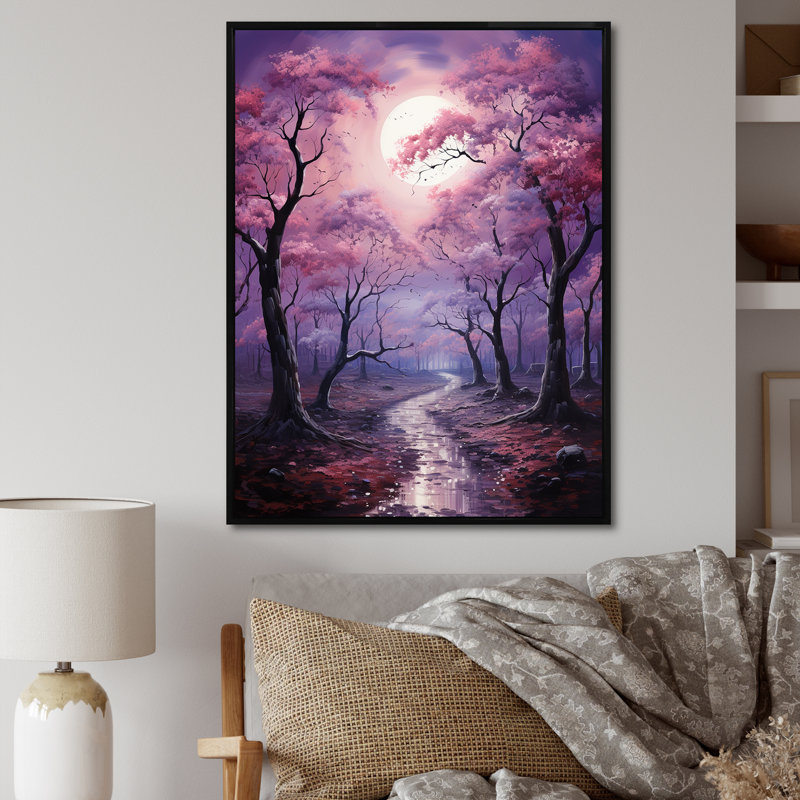 «Oak Trees In Amethyst Hues River II», reproduction d'art sur toile, Cadre flottant noir, H 44 po x l 34 po x P 1,5 po