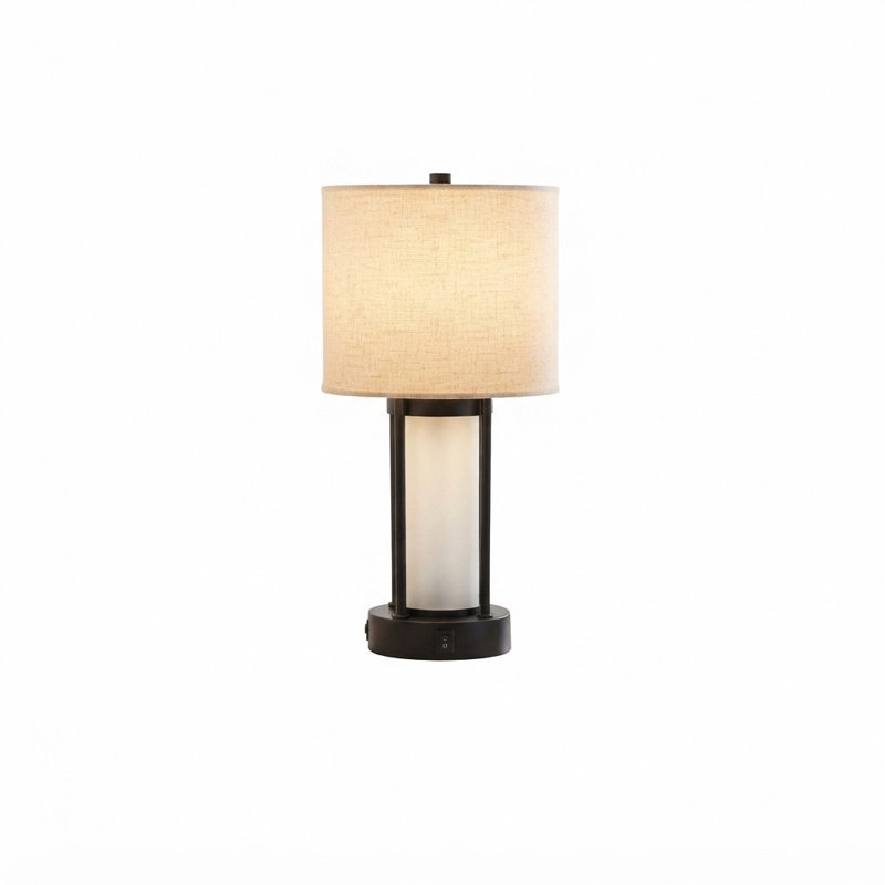 Lampes de table industrielles en métal de 61 cm (24 po) avec veilleuse et ports USB, ensemble de 2
