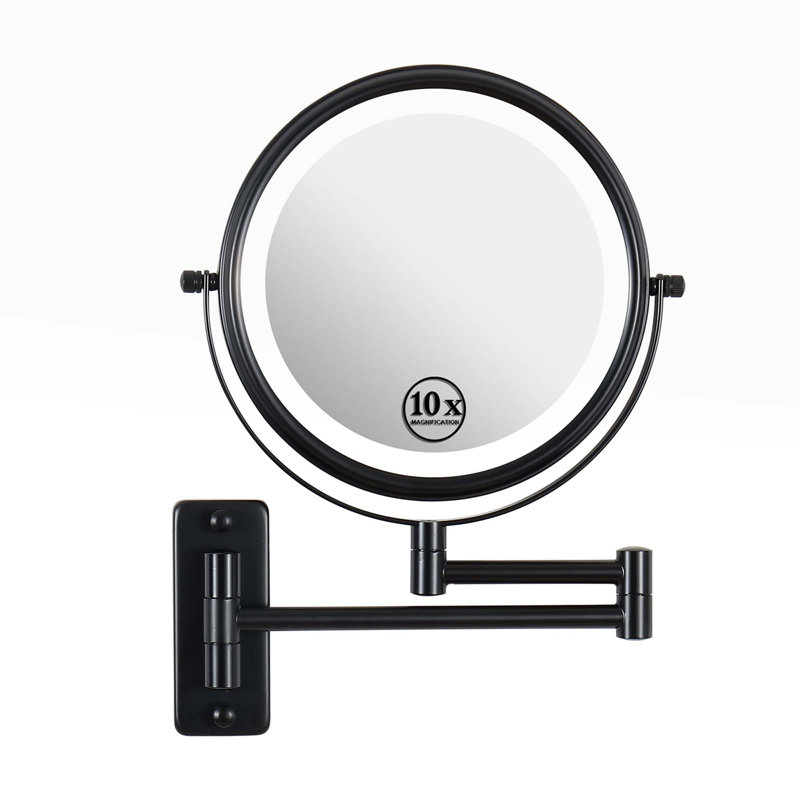 Miroir de maquillage mural rechargeable Mentasta, écran tactile DEL et pivotant sur 360 °, Noir mat