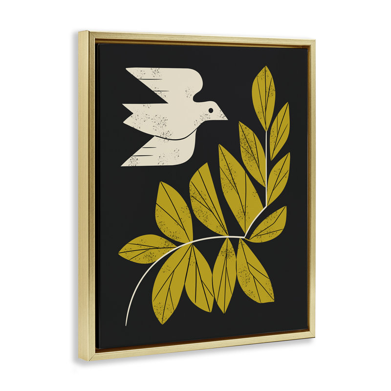Cadre flottant Mid-Century colombe et branches, design par Renea L. Thull, H 31 po x l 25 po, Cadre flottant métallique doré