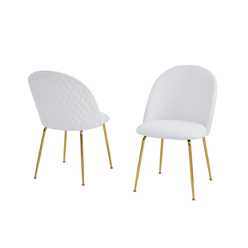 Wozniak White Faux Leather with Quilt Tufted Back Side Chairs, Gold, White