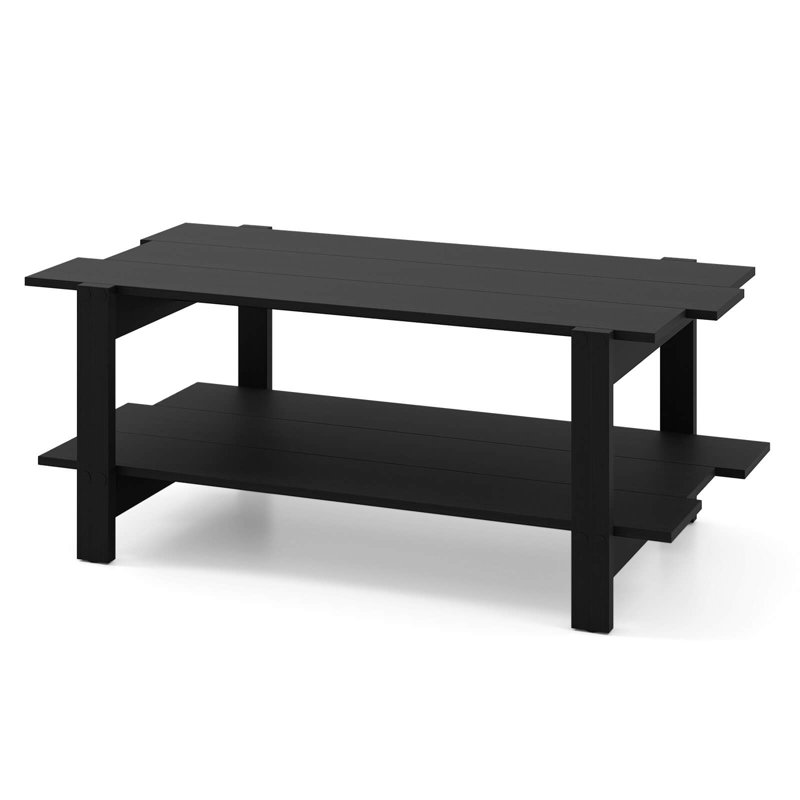 2-tier Coffee Table Irregular Center Table With Open Storage Shelf Cocktail Table, Black