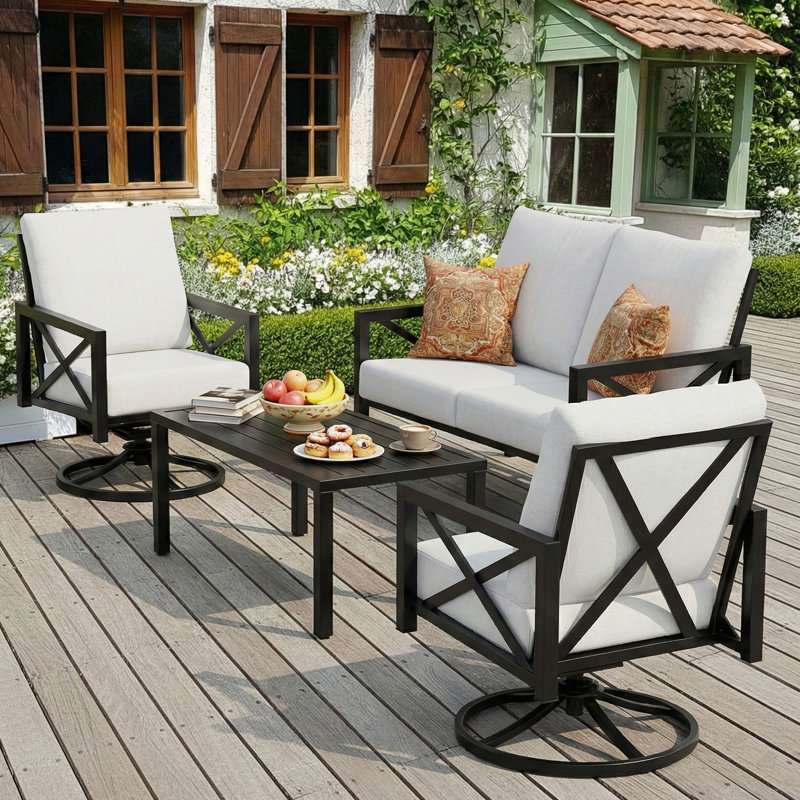 Outdoor Metal 4 Person Seating Group With 2 Swivel&Rocking Chair