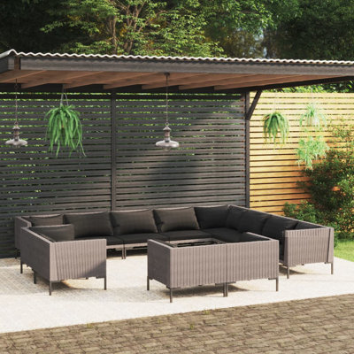Ebern Designs 12 Piece Garden Lounge Set With Cushions Poly Rattan Dark Grey