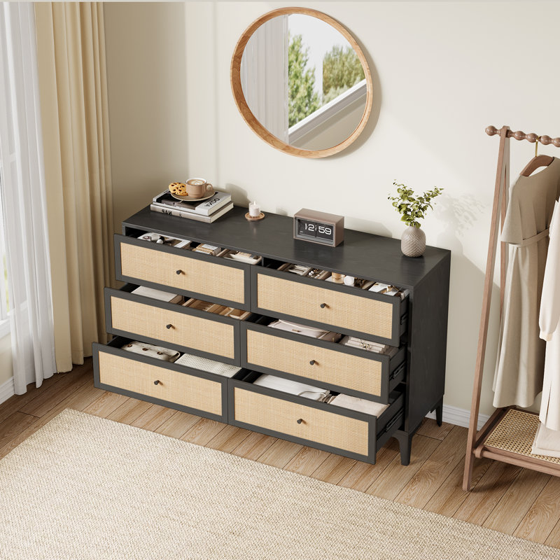 Commode 6 tiroirs l 47,2 po , Naturel/noir