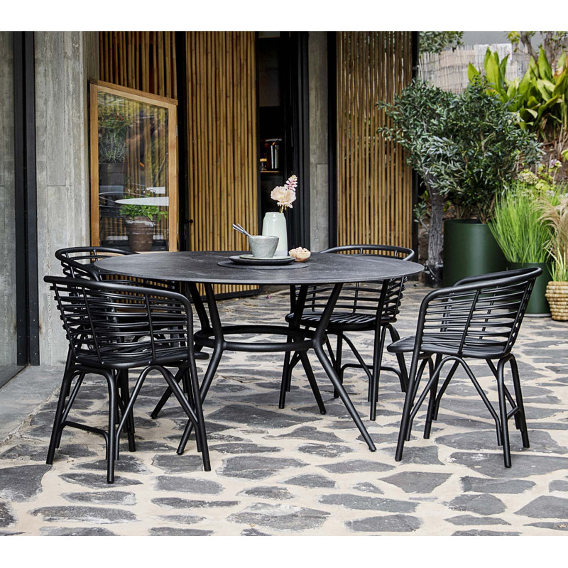 Joy Outdoor Round Dining Table, Lava Gray, Black