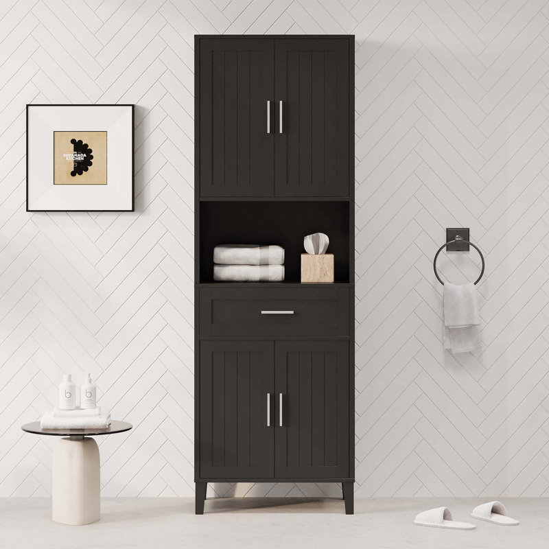 70.9-Inch High Freestanding Tall Bathroom Cabinet With 1 Drawer, 4 Soft-Close Doors, 2 Adjustable Shelves & Open Storage For Bathroom, Living Room, Laundry Room