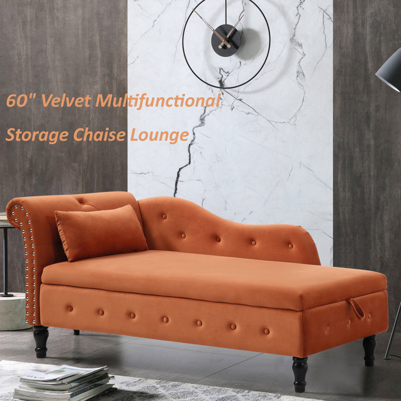Chaise longue rembourrée Chamaya, Velours orange