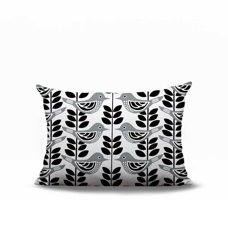 Oreiller rectangulaire réversible intérieur / extérieur Kandice Bird, Gris, Rectangle H 14 po x l 20 po