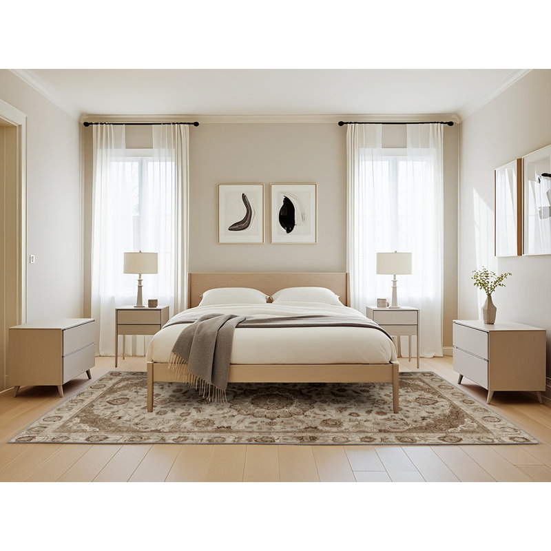 Tapis persan gris lavable à la machine, Rectangle de 5 pi x 8 pi
