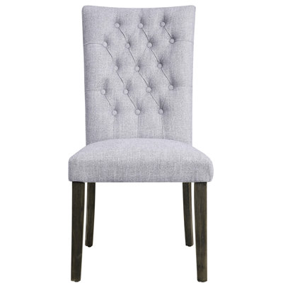 Of 2 Gray Linen Armless Side Chairs With High Back, Standard Dining Height Stationary Seat, Multi - Tone Fabric Cushioned Seat And Square Button Internally, Oak Finish Tapered Wood Legs, 220Lbs