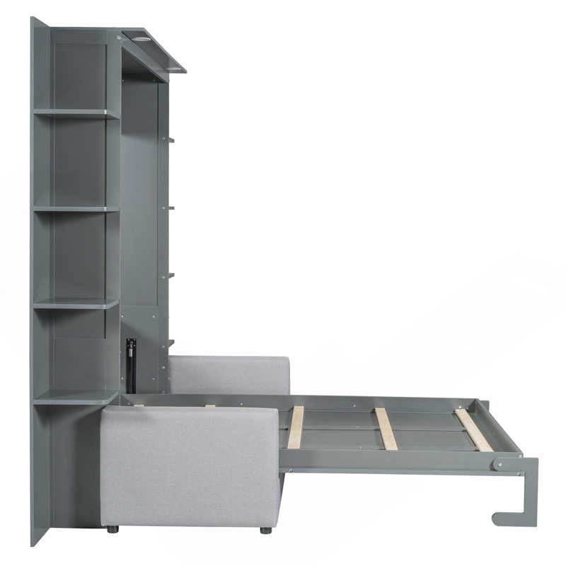 Queen Size Wall-Mounted Murphy Bed with Sofa and Hidden Storage
