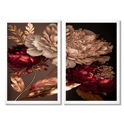 «Gilded Rose Vintage Glam», impressions sur toile florales, art mural floral rose, 2 pièces