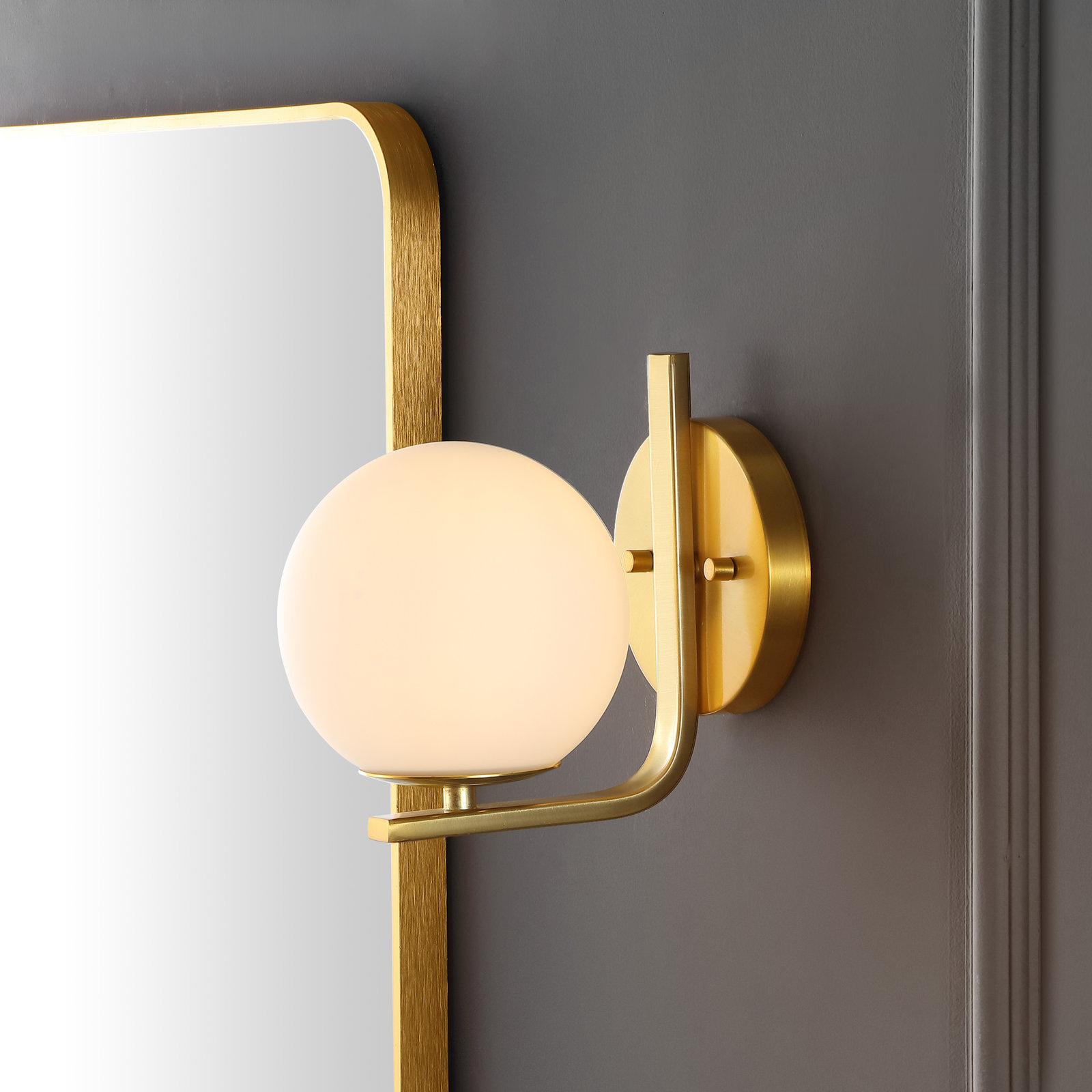 Brose Single Light Glass Dimmable Armed Sconce, Brass