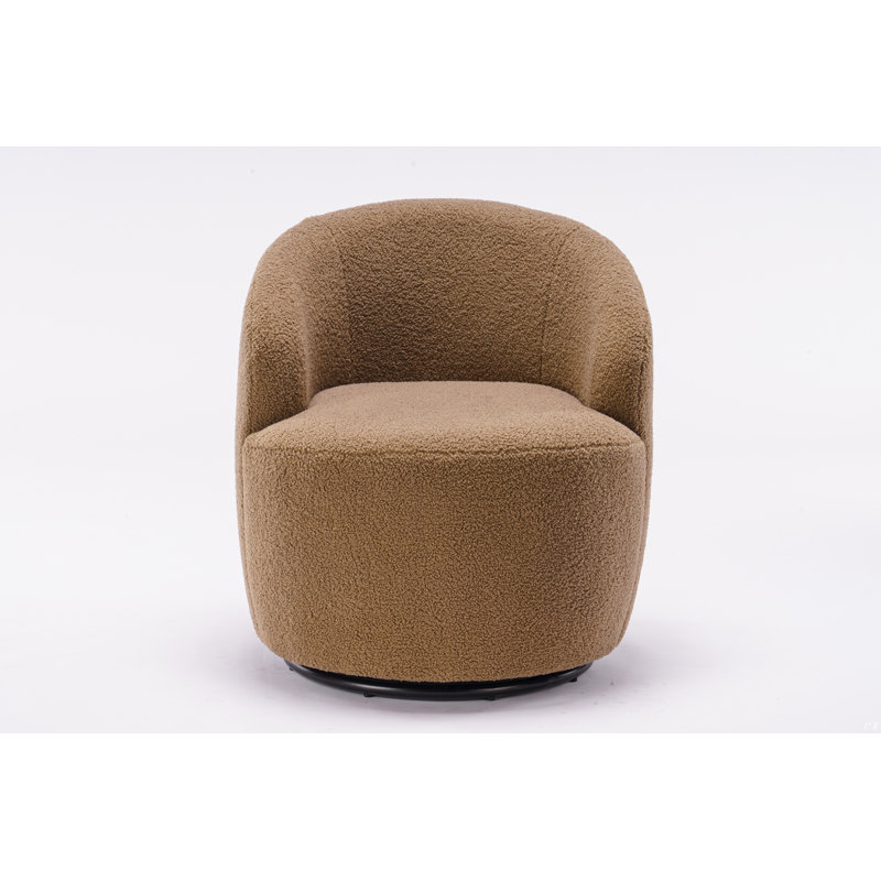 Swivel Accent Armchair Barrel Chair With Powder Coating Metal Ring, Coffee Wool