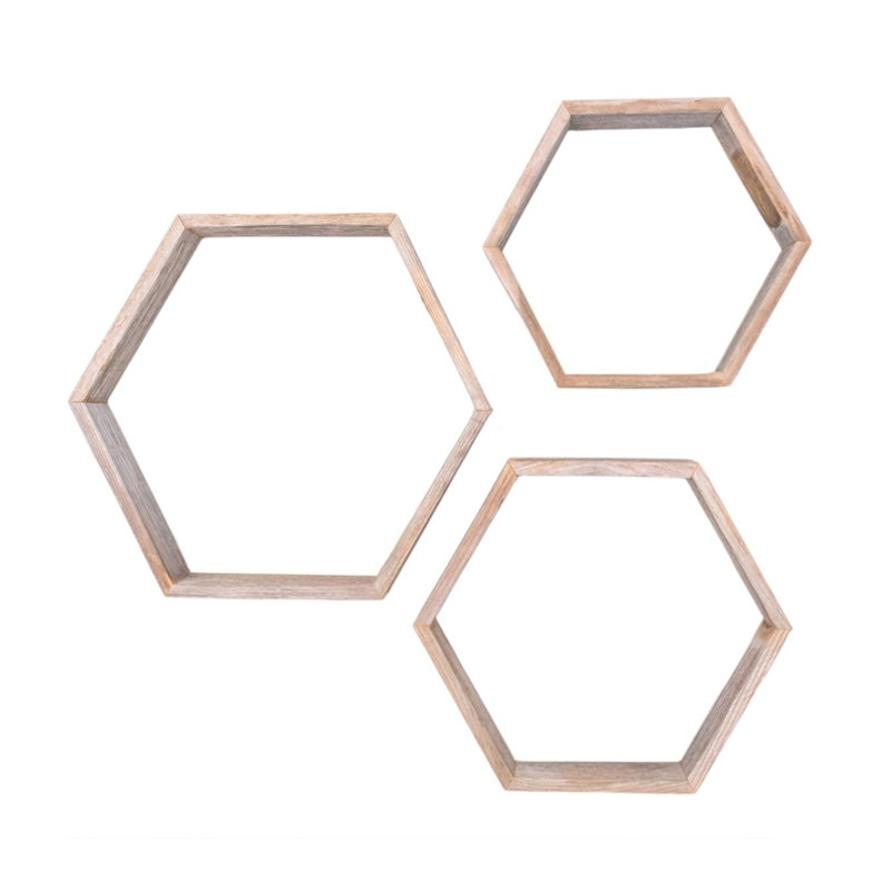 Mont 3 Piece Hexagon Floating Shelf with Reclaimed Wood