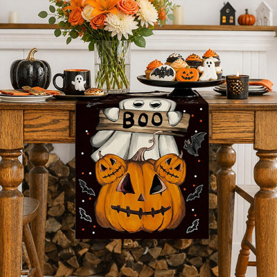 Chemin de table d'Halloween chat de saison saisissant citrouille fantôme