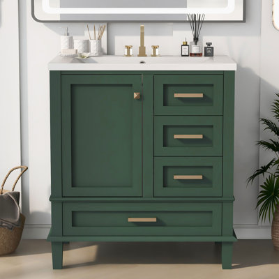 Keyonnia 30 " W Freestanding Standard Free Standing 1 Single Vanity Bathroom Vanity With Resin Top