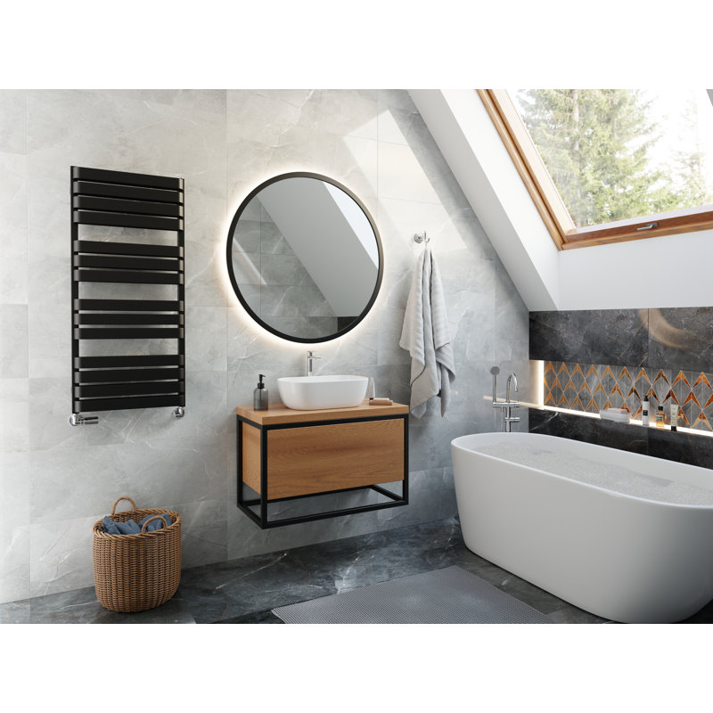 Warp T Bold Heated Towel Rail, 111cm H  x 50cm W x 11.2cm D, Black