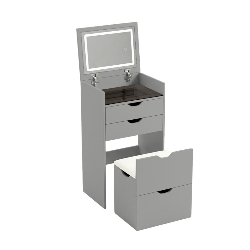 Table de coiffeuse, coiffeuse et miroir 3-en-1, Gray