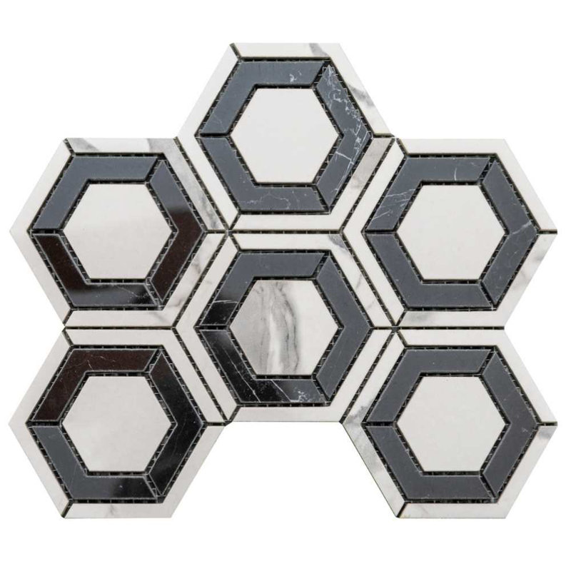 Stately Geo Hex 9" x 11" Porcelain Marble Look Tile