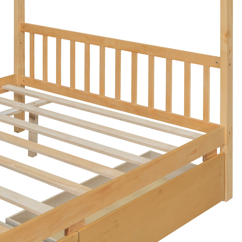 House Bed with Drawers & Wooden Frame, Full