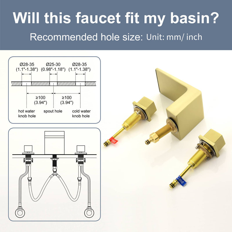 Widespread 2-handle Bathroom Faucet, Brushed Gold