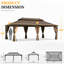 Pavillon de jardin à toit rigide 14 pi x 24 pi avec structure en aluminium à grain de bois et toit en acier galvanisé, comprend des rideaux et un filet pour la terrasse, la terrasse et la cour-129164824
