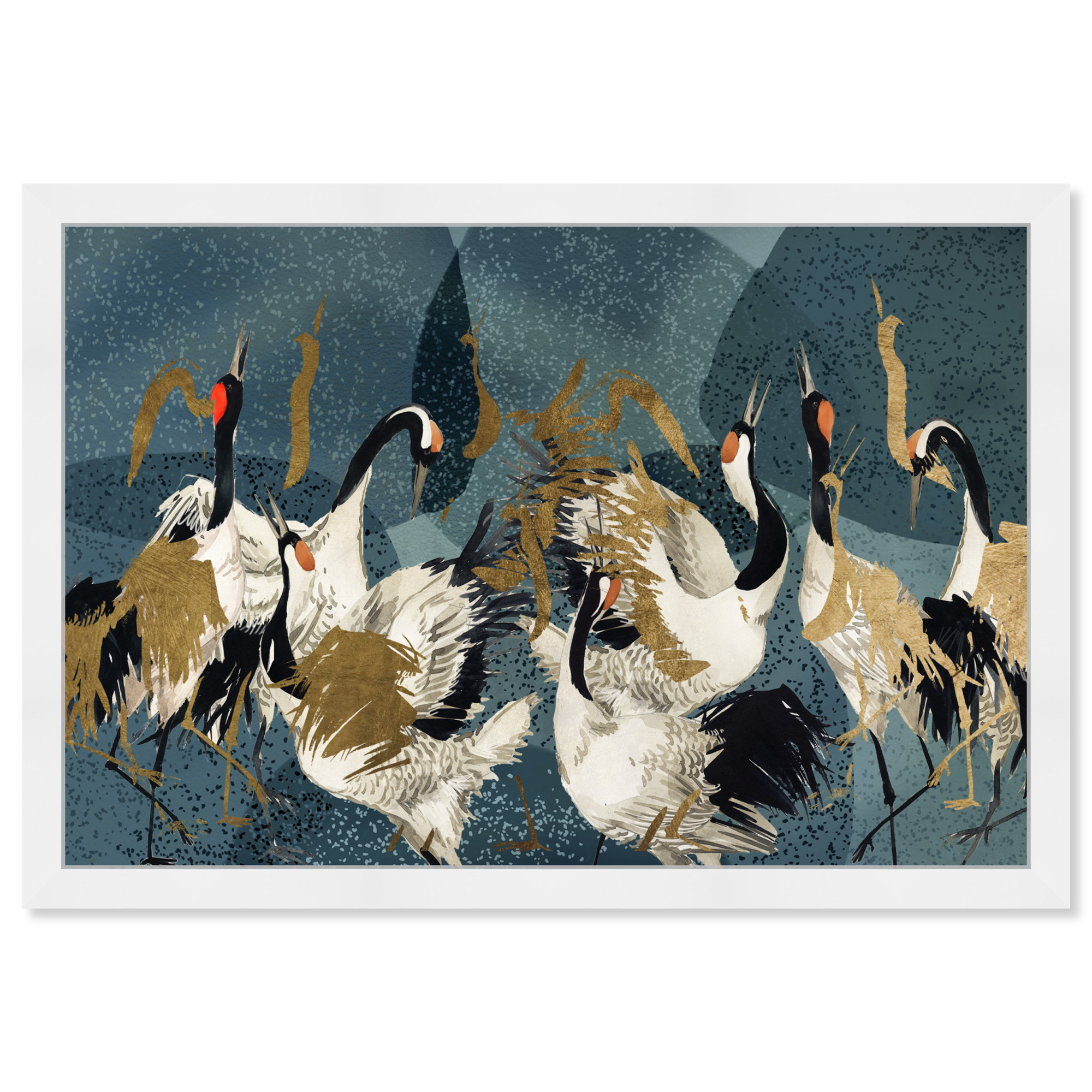 Crane Love by Oliver Gal, 32" H x 47" W, White Framed