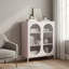 Armoire d'appoint courte à 2 portes, structure en métal avec portes en verre cannelé et tablettes réglables