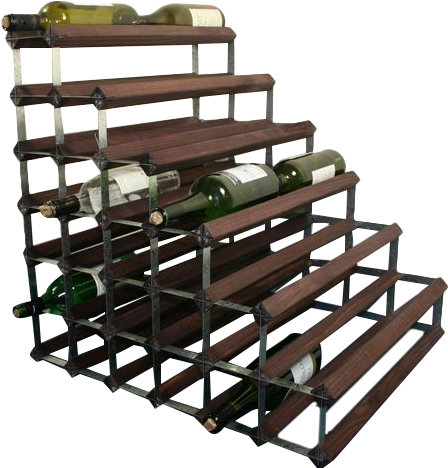 54 Bottle Floor Wine Bottle Rack, Dark Oak Stained Pine