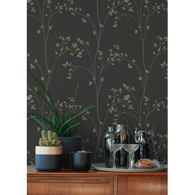 Blossom Stripe Black Peel and Stick Wallpaper