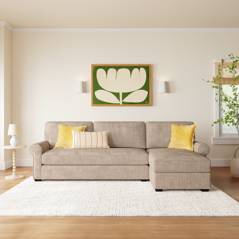 Porter Upholstered Chaise L-Sectional, Conversation Linen Basketweave, Right Hand Facing