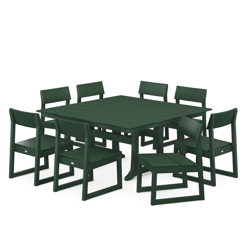 Ensemble de salle à manger rectangulaire pour 8 personnes 59,5 po Edge, Vert