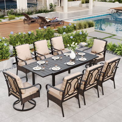 Rectangular 8 - Person Outdoor Dining Set With Cushions And Extendable Table