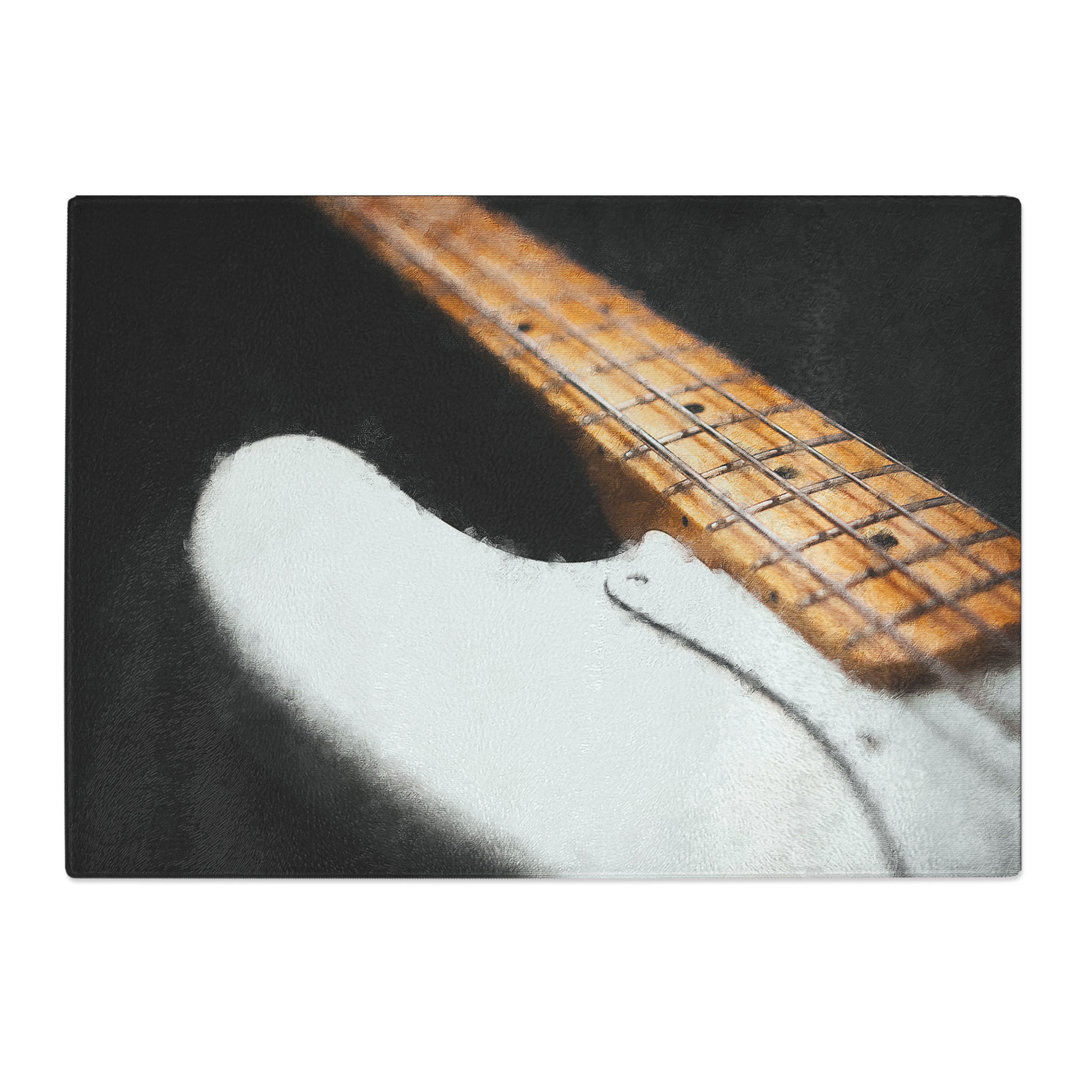 Tempered Glass Strings of a White Bass Guitar Chopping Board