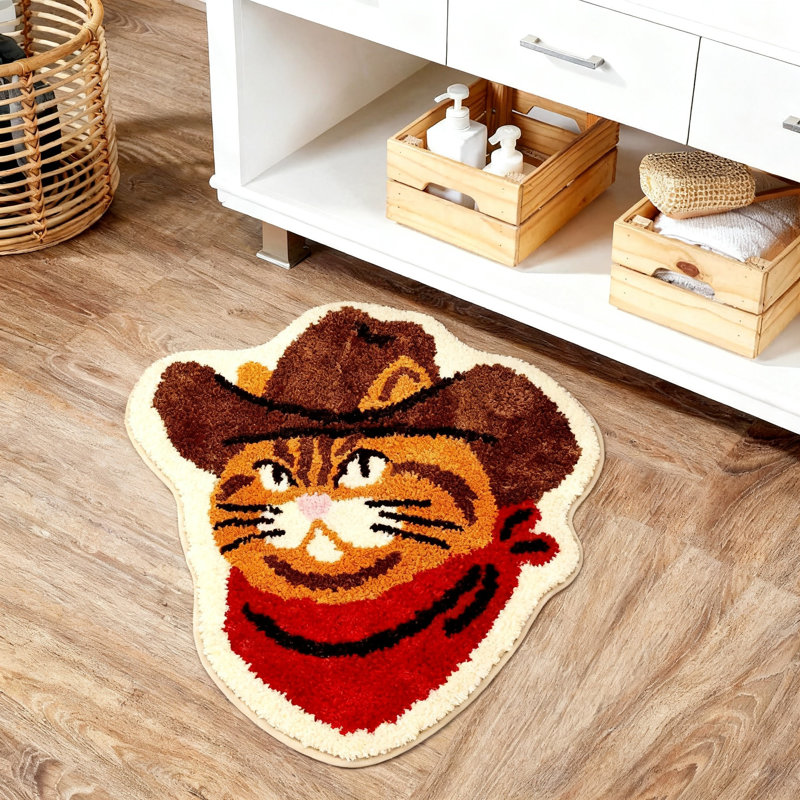 Drôle de tapis de bain, tapis antidérapant doux et moelleux lavable, (Western Cat)