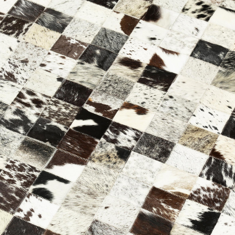 Tapis en cuir de vache noir et blanc 3 x 5 pi, Rectangulaire 3 pi x 5 pi