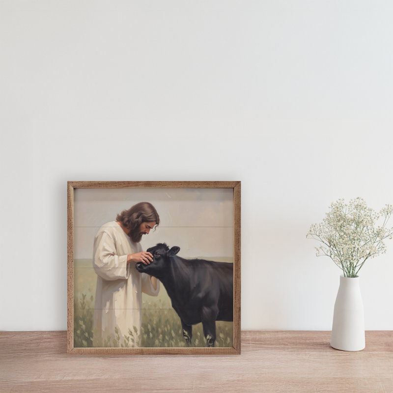 Jésus et la petite vache Angus, H 8 po x l 8 po