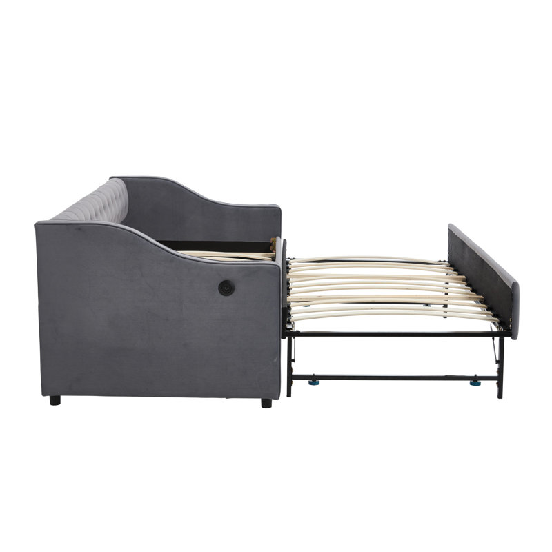 Velvet Daybed With Trundle, Gray