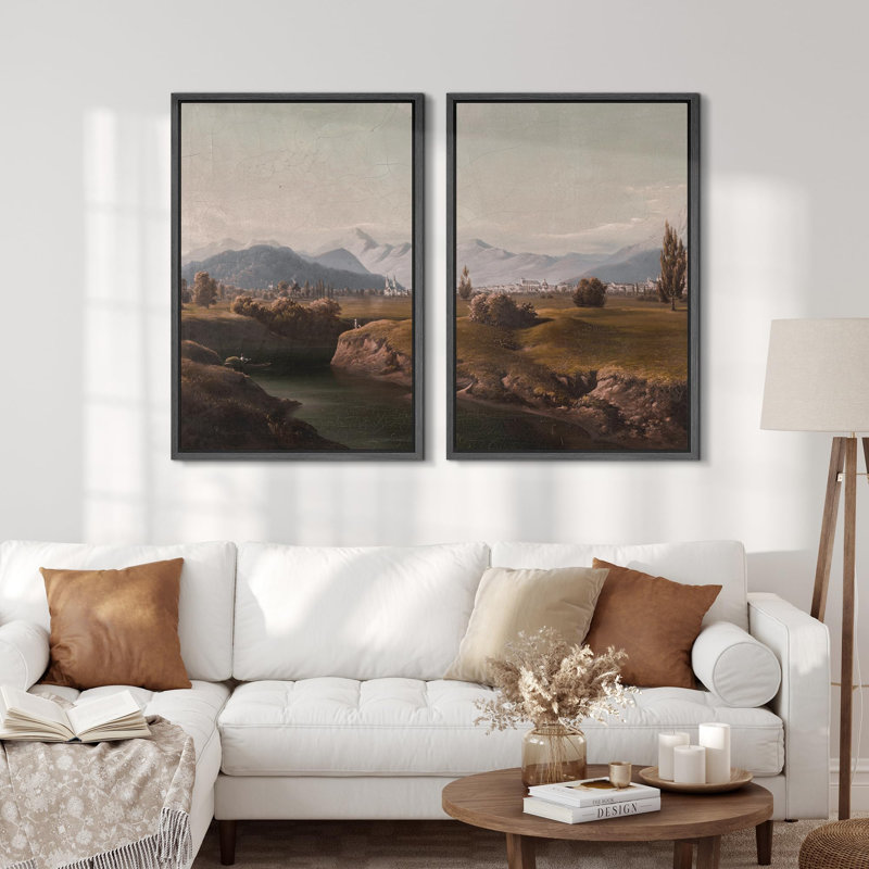 «Serene Valley Peaceful Landscape», 2 pièces sur toile, Noir, H 36 po x l 48 po