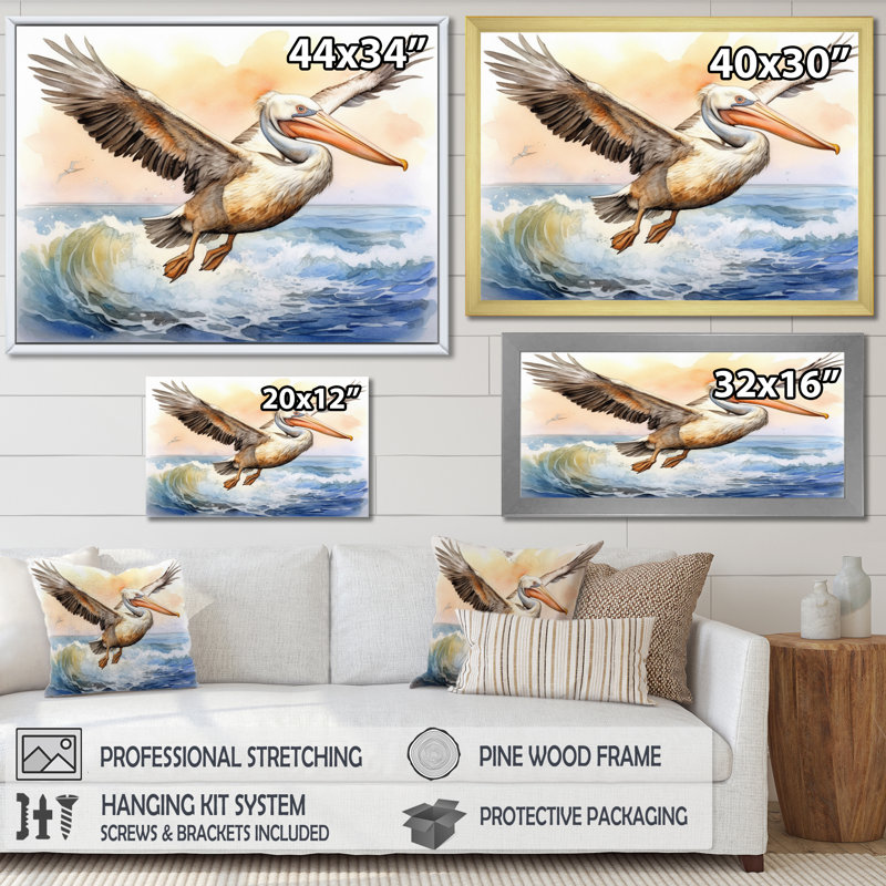 «Majestic Pelican Seabird I», reproduction sur toile, Toile tendue, H 34 po x l 44 po x P 1,5 po