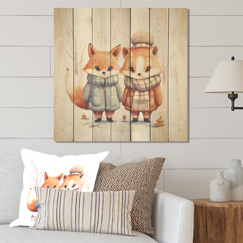 Caricature d'un renard de chambre de bébé III - reproduction de chambre d'enfant sur bois, H 25 po x l 25 po