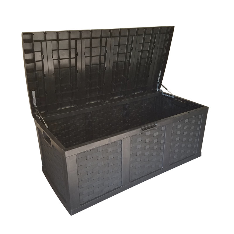 Black Wicker Plastic Lockable Deck Box with Wheels